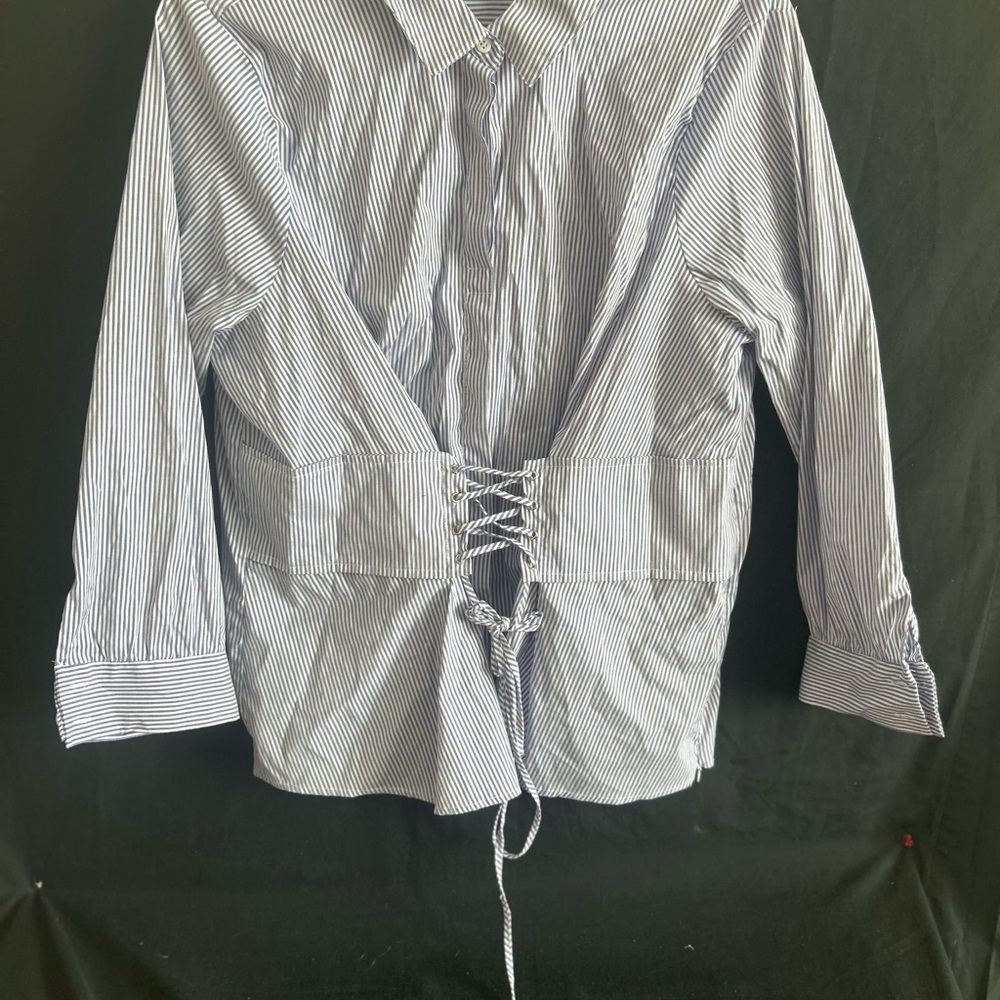 Ashley Stewart Striped Blouse with Lace-Up Back